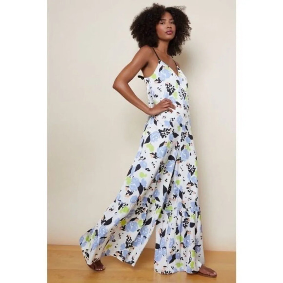 Anthropologie Hutch Wide Leg Floral Satin Jumpsuit 33870 - Picture 1 of 12